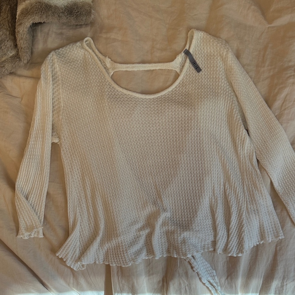 Women's White waffle Knit open back Top